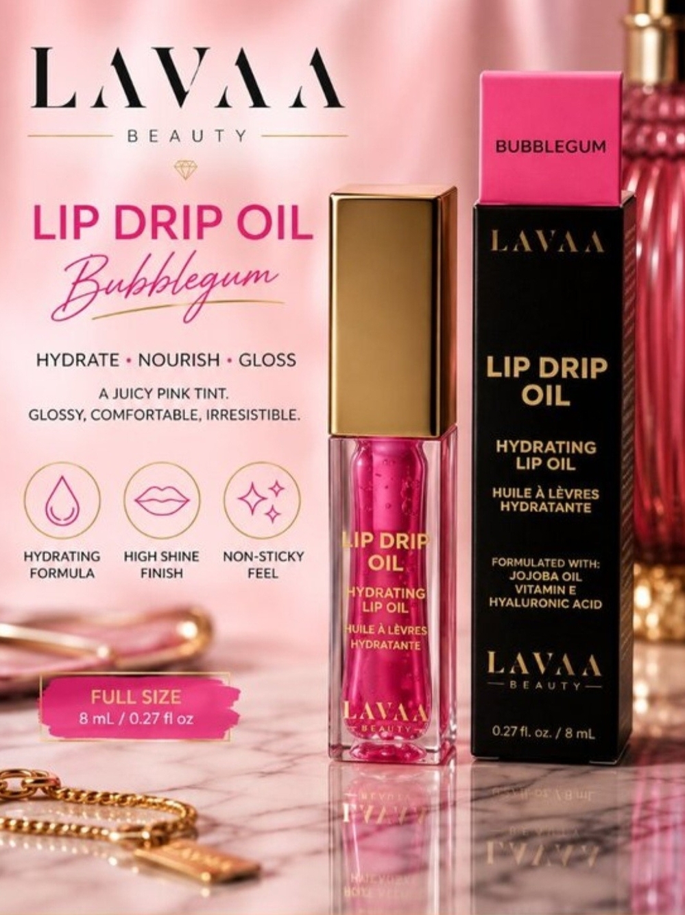 LAVAA Lip Drip Oil Hydrating Lip Oil — Bubblegum Pink